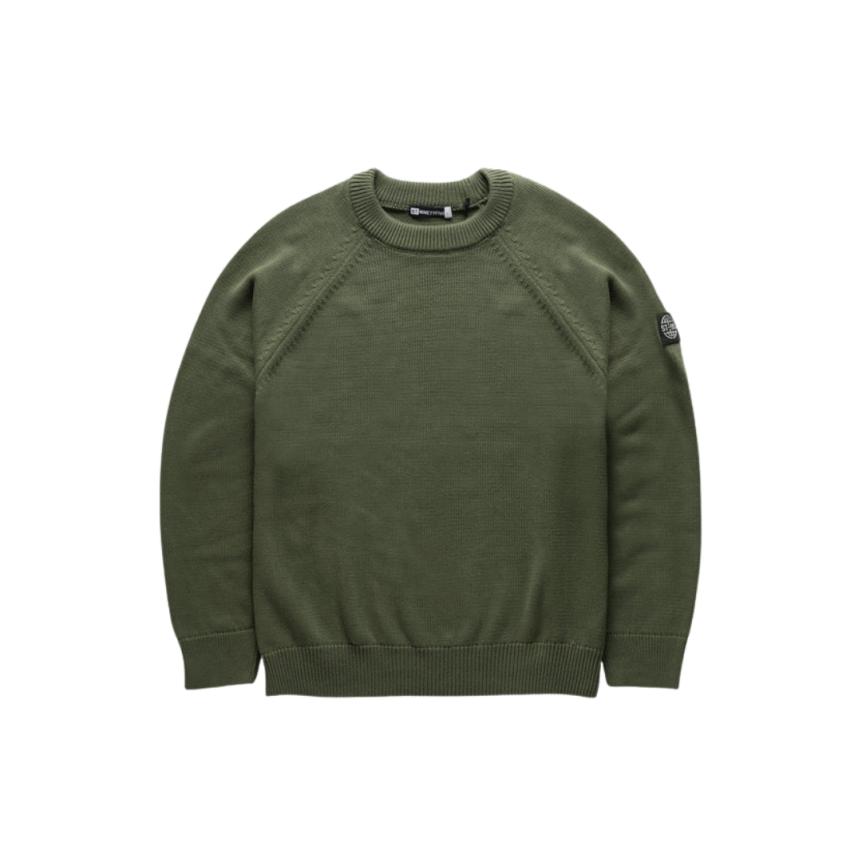 Pull col rond ST95 Bolsena coton kaki logo silicone manche