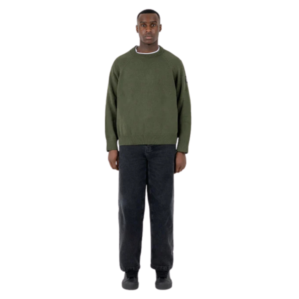 Pull col rond ST95 Bolsena coton kaki logo silicone manche