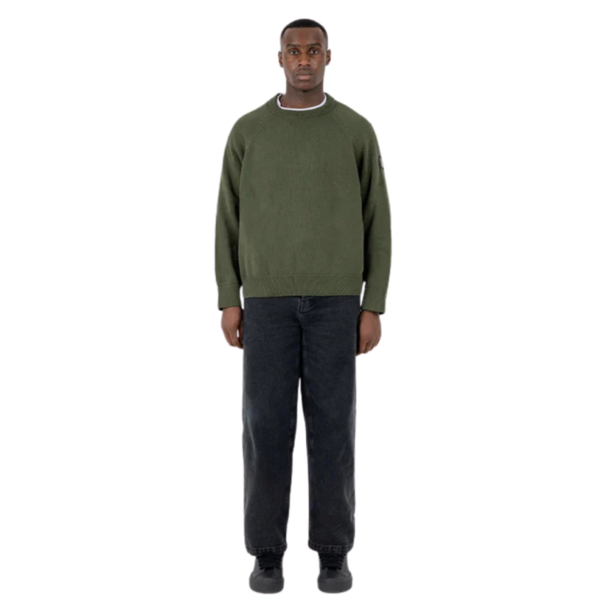 Pull col rond ST95 Bolsena coton kaki logo silicone manche