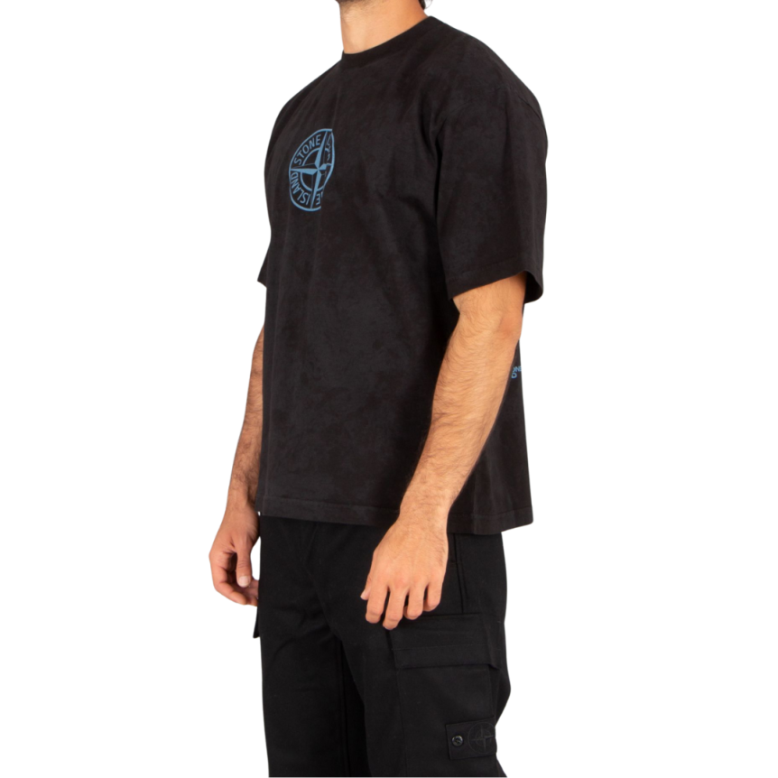 T-shirt col rond STONE ISLAND manche courte coton noir imprimé Megacity Sky