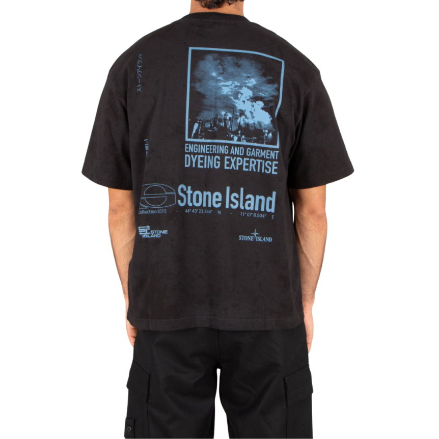T-shirt col rond STONE ISLAND manche courte coton noir imprimé Megacity Sky
