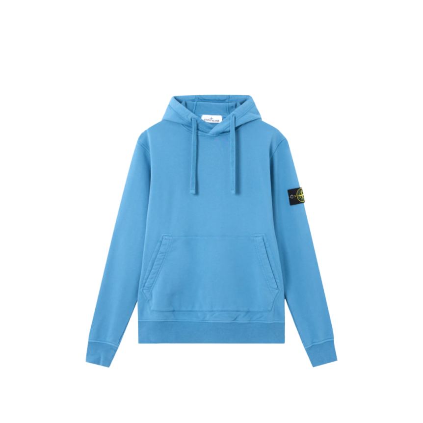 Sweat-shirt à capuche STONE ISLAND en molleton de coton bio bleu océan