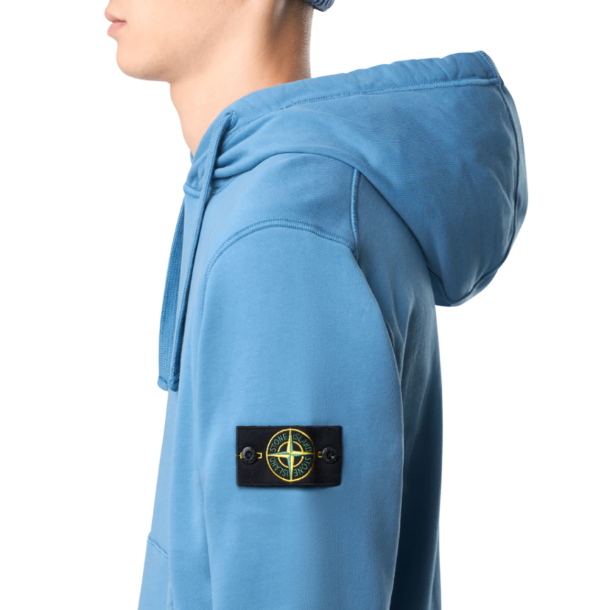 Sweat-shirt à capuche STONE ISLAND en molleton de coton bio bleu océan