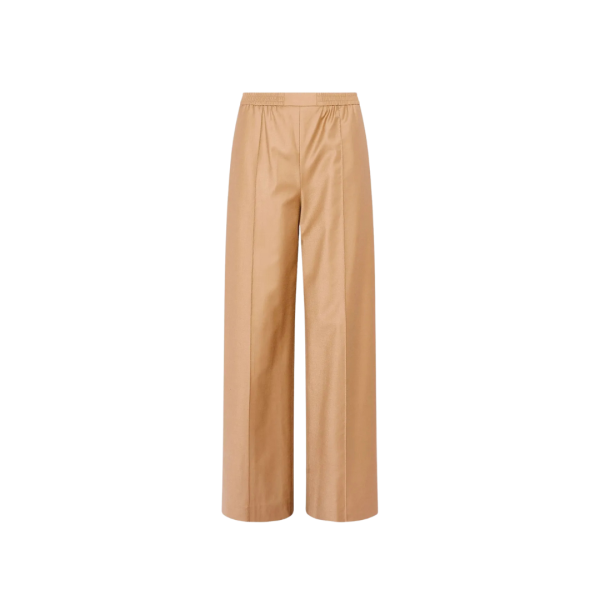 Pantalon long YVES SALOMON droit flanelle marron clair taille élastique