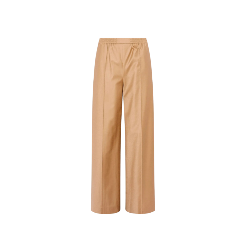 Pantalon long YVES SALOMON droit flanelle marron clair taille élastique