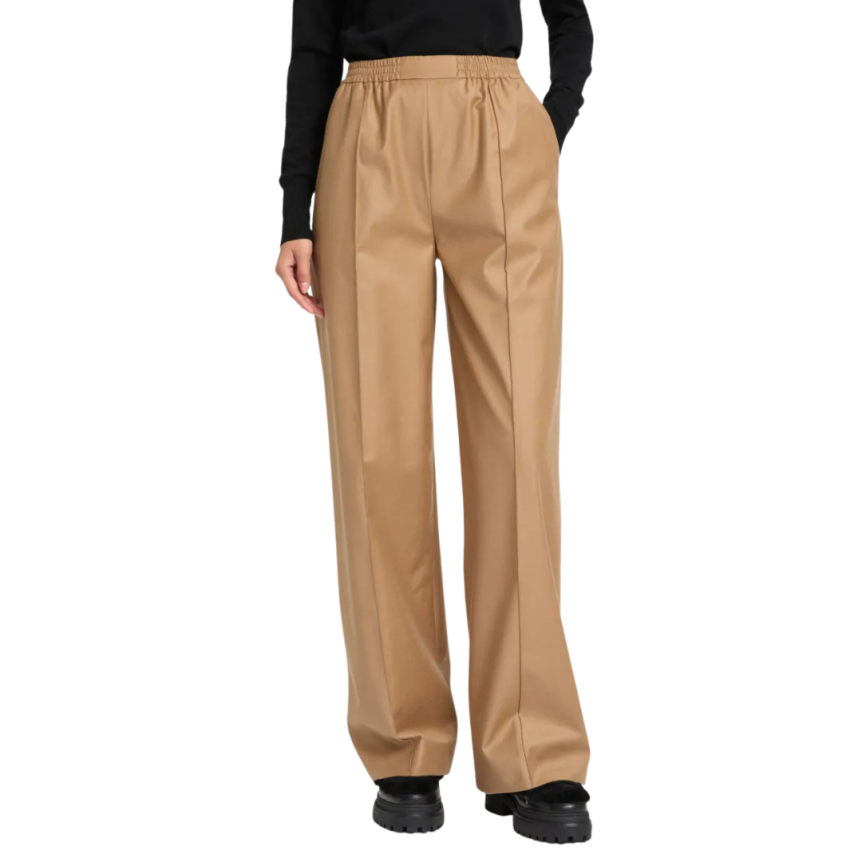 Pantalon long YVES SALOMON droit flanelle marron clair taille élastique