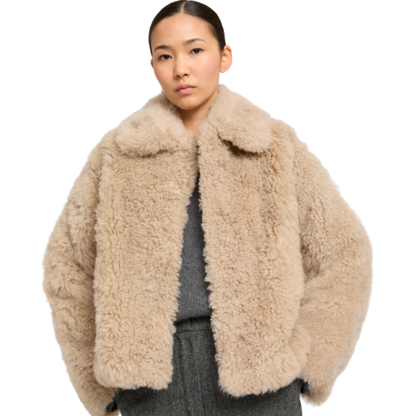 Veste courte YVES SALOMON agneau cachemire mérinos beige clair