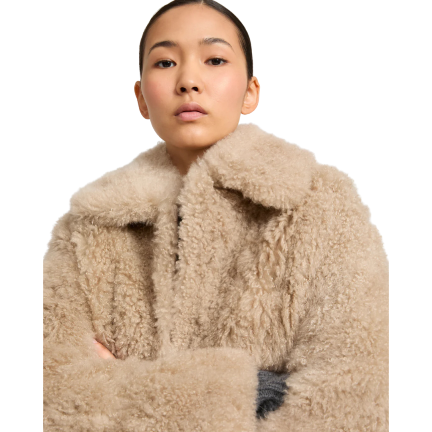 Veste courte YVES SALOMON agneau cachemire mérinos beige clair