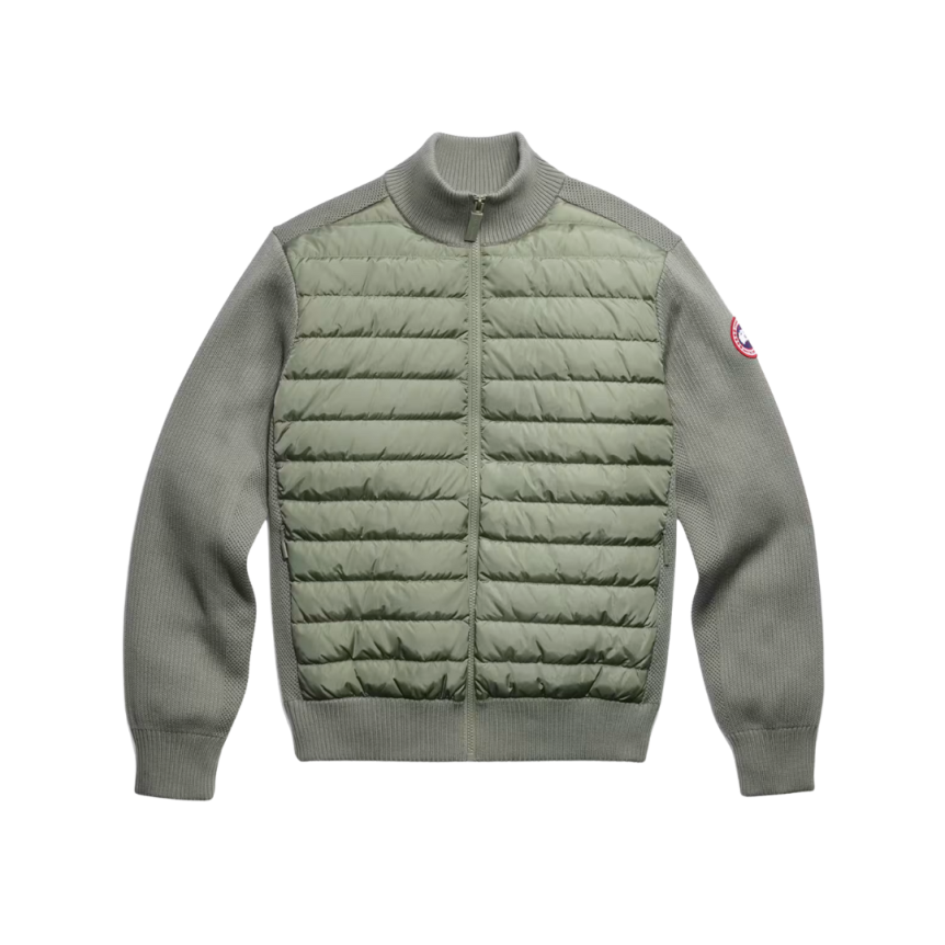 Veste cardigan CANADA GOOSE Hybridge zippée bi matière laine mérinos vert sauge