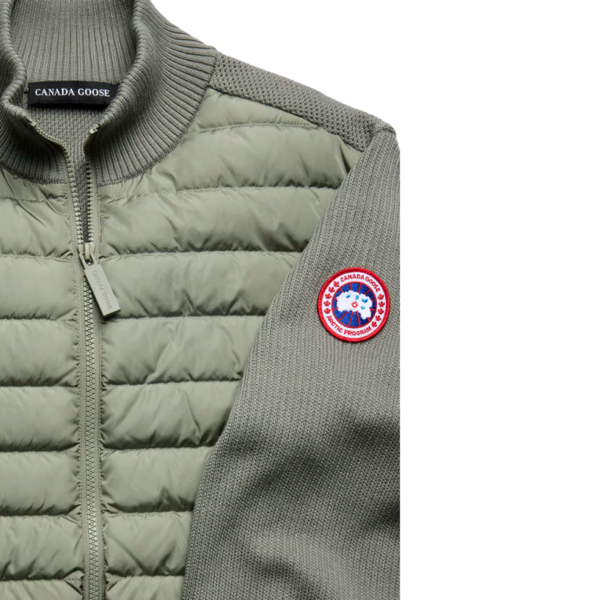 Veste cardigan CANADA GOOSE Hybridge zippée bi matière laine mérinos vert sauge