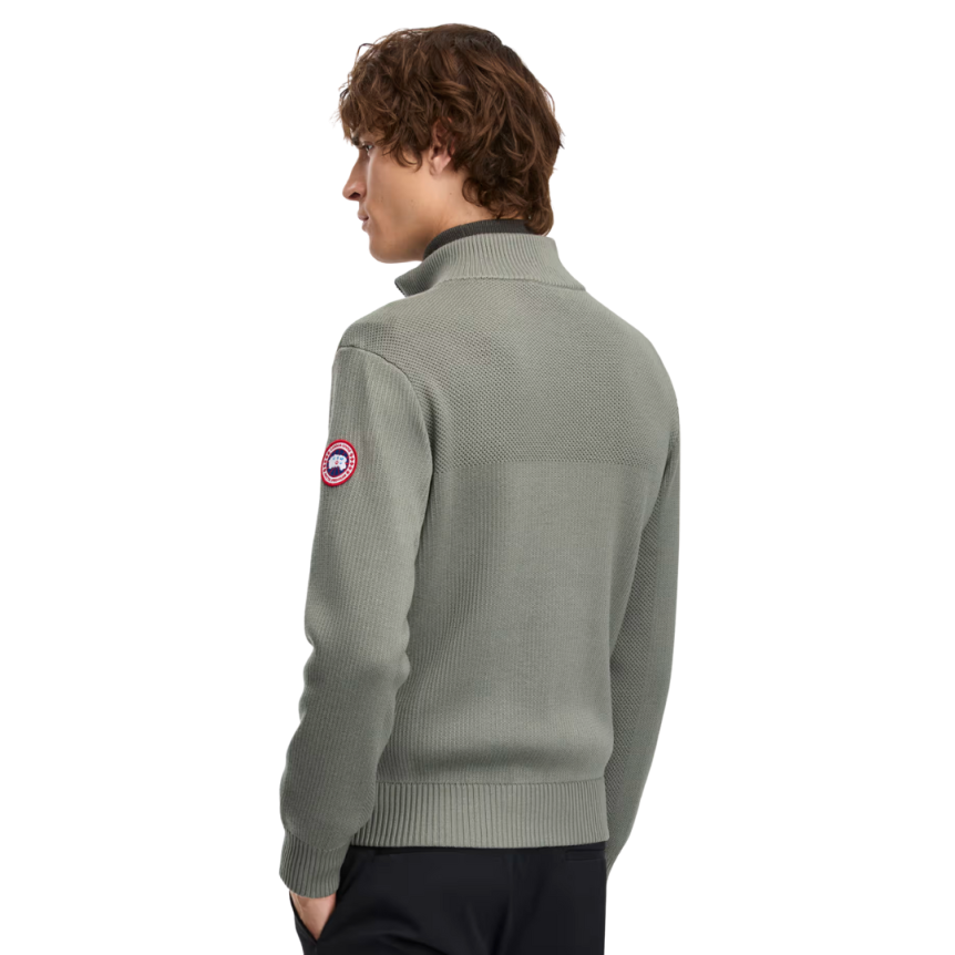 Veste cardigan CANADA GOOSE Hybridge zippée bi matière laine mérinos vert sauge