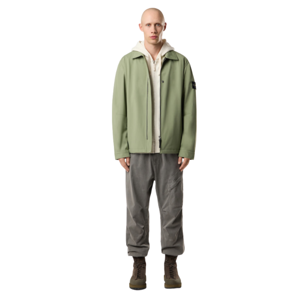 Veste col chemise STONE ISLAND zippée nylon stretch léger vert sauge
