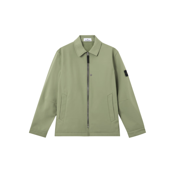 Veste col chemise STONE ISLAND zippée nylon stretch léger vert sauge