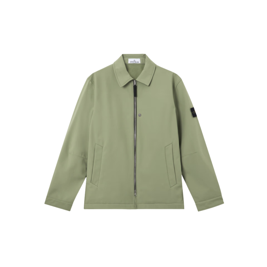Veste col chemise STONE ISLAND zippée nylon stretch léger vert sauge