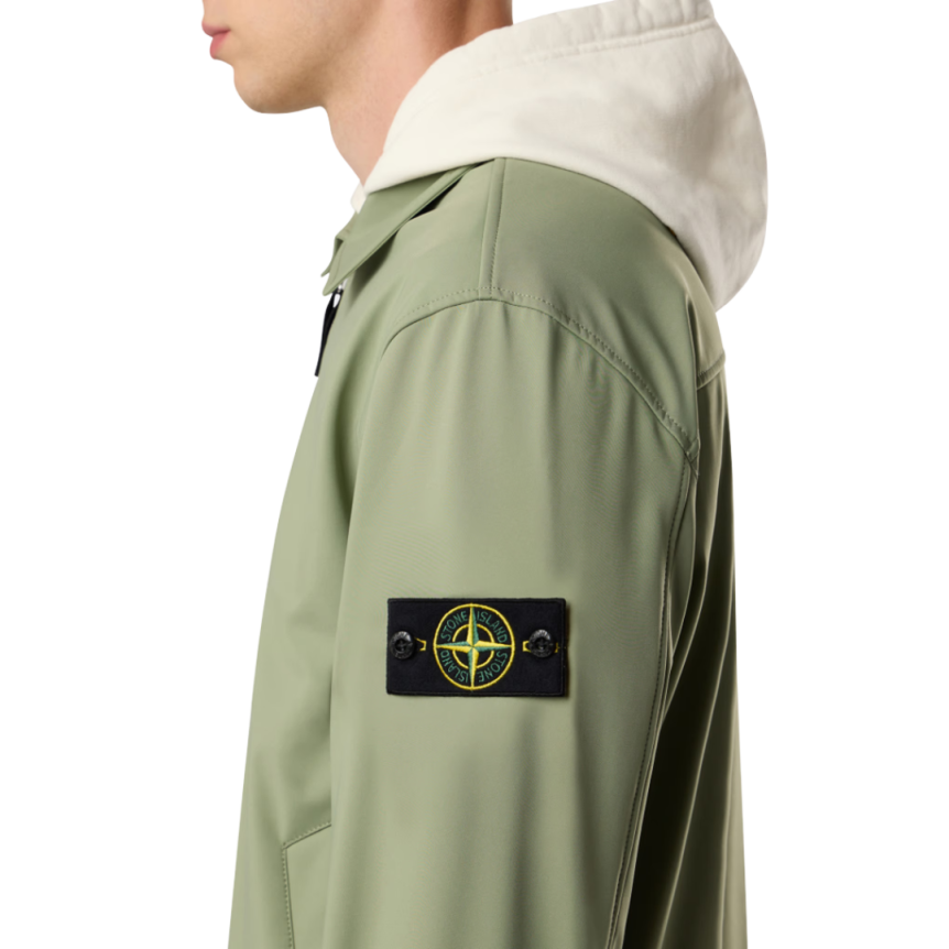 Veste col chemise STONE ISLAND zippée nylon stretch léger vert sauge