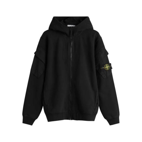 Sweatshirt zippé à capuche STONE ISLAND cardigan coton noir poche manche