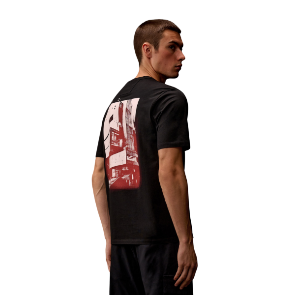 T-shirt col rond CP COMPANY coton jersey noir imprimé graphique Metropolis Serie