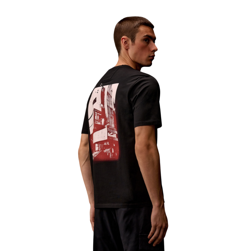 T-shirt col rond CP COMPANY coton jersey noir imprimé graphique Metropolis Serie