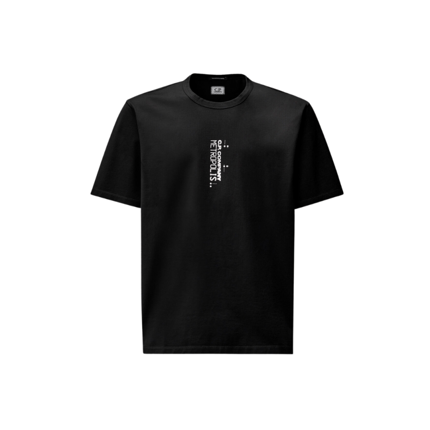T-shirt col rond CP COMPANY coton jersey noir imprimé graphique Metropolis Serie