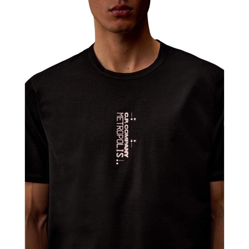 T-shirt col rond CP COMPANY coton jersey noir imprimé graphique Metropolis Serie