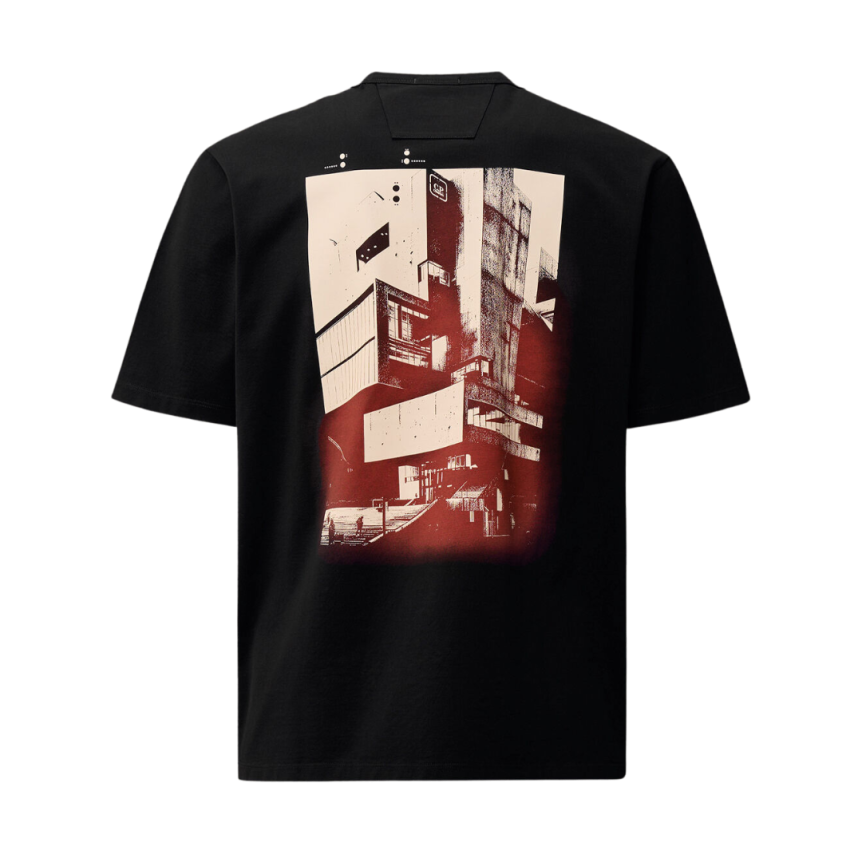 T-shirt col rond CP COMPANY coton jersey noir imprimé graphique Metropolis Serie