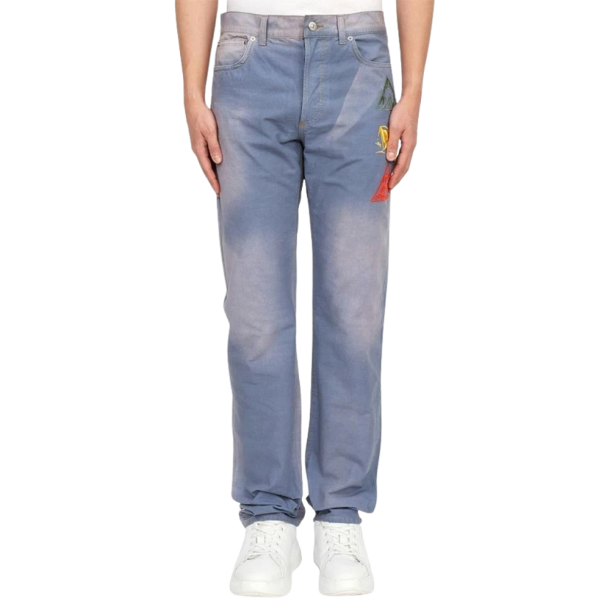 Jeans DIOR coton denim bleu clair broderie patch dune