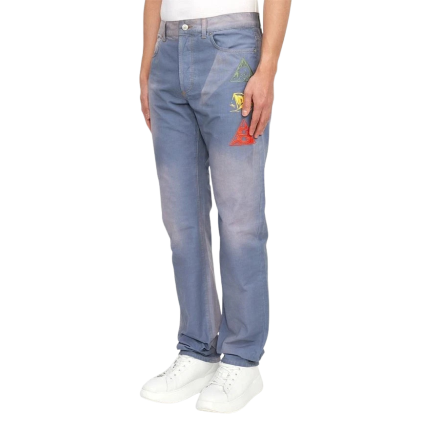 Jeans DIOR coton denim bleu clair broderie patch dune