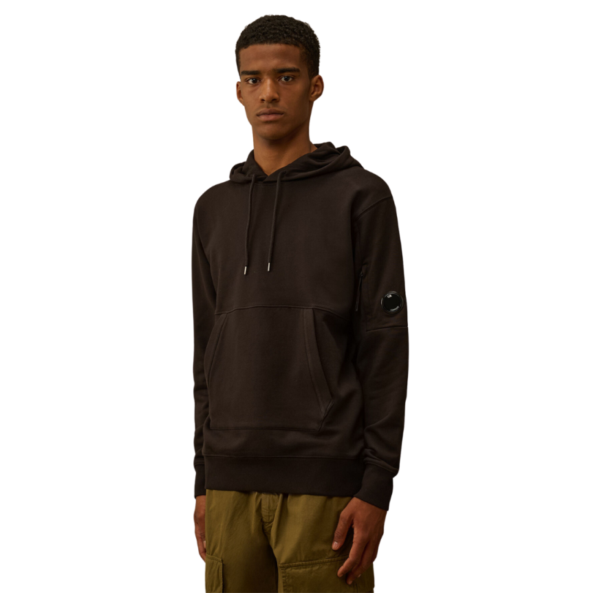 Sweat-shirt à capuche CP COMPANY polaire coton noir motif diagonal relief