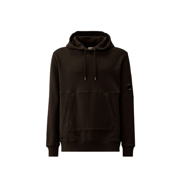 Sweat-shirt à capuche CP COMPANY polaire coton noir motif diagonal relief