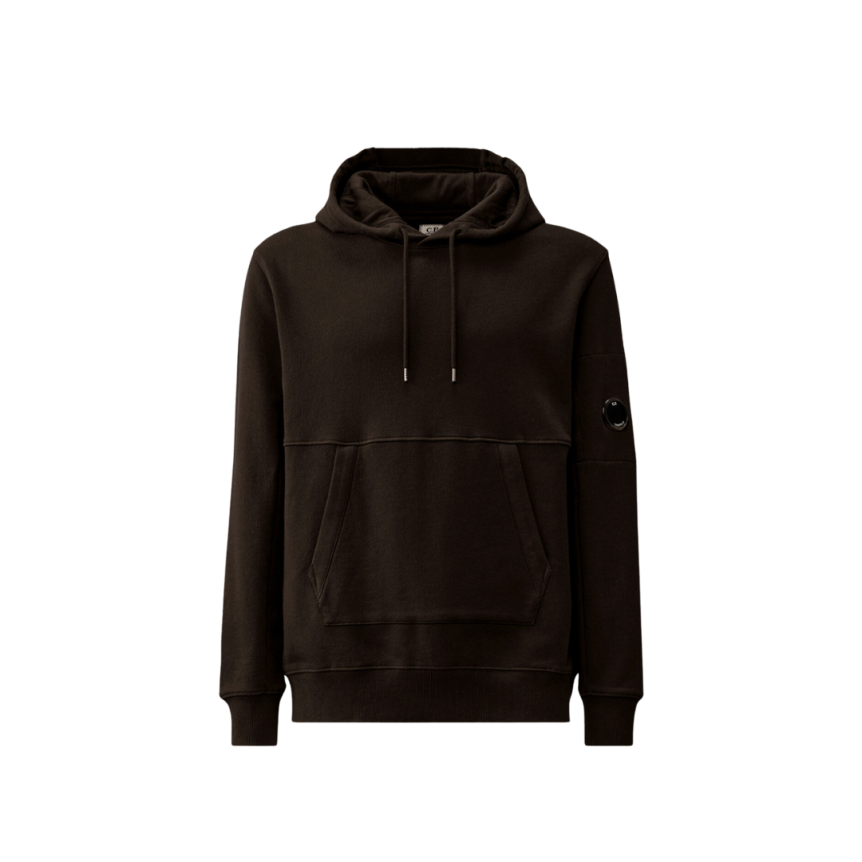 Sweat-shirt à capuche CP COMPANY polaire coton noir motif diagonal relief