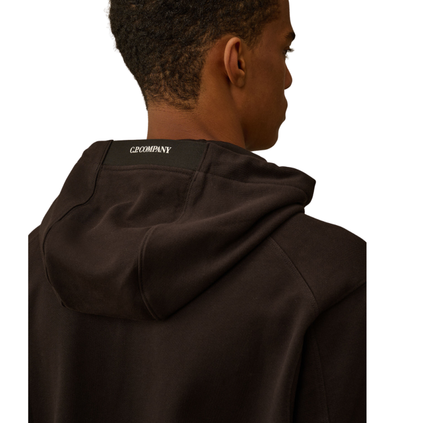 Sweat-shirt à capuche CP COMPANY polaire coton noir motif diagonal relief