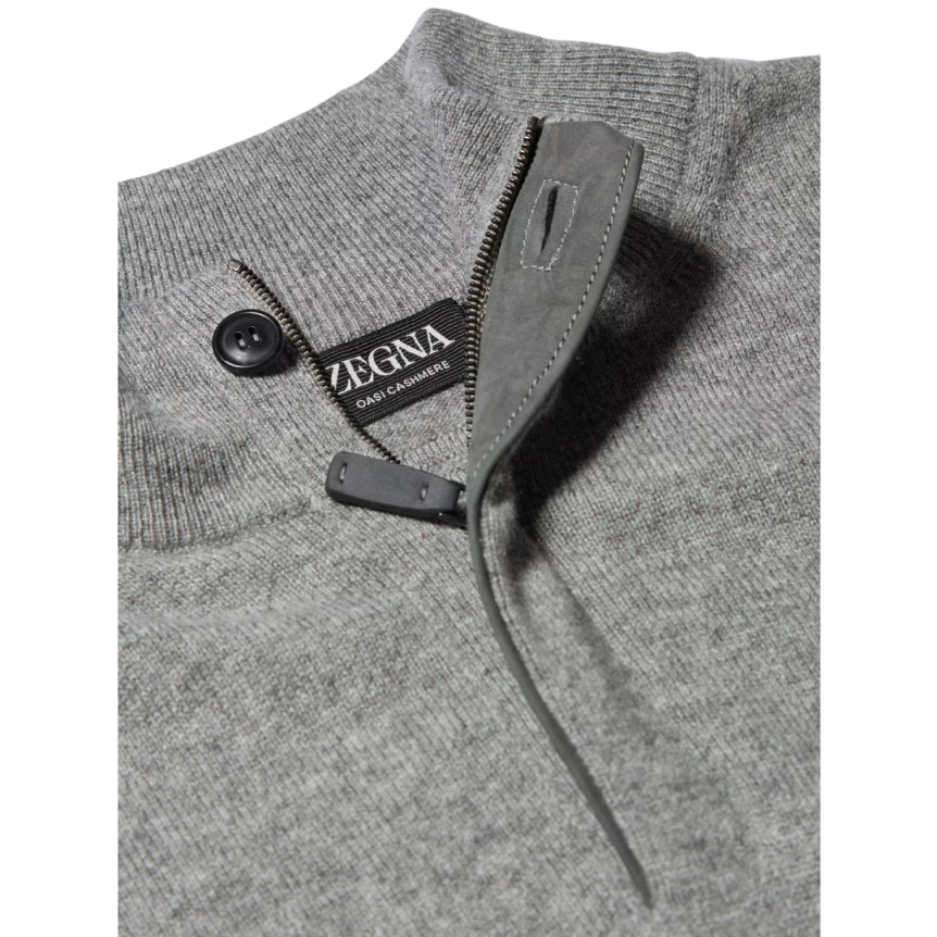 Pull ZEGNA col montant zippé cachemire gris chiné