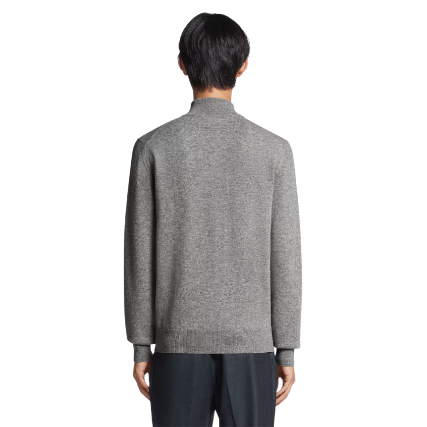 Pull ZEGNA col montant zippé cachemire gris chiné
