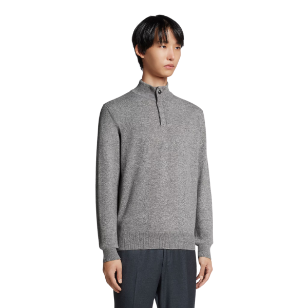Pull ZEGNA col montant zippé cachemire gris chiné