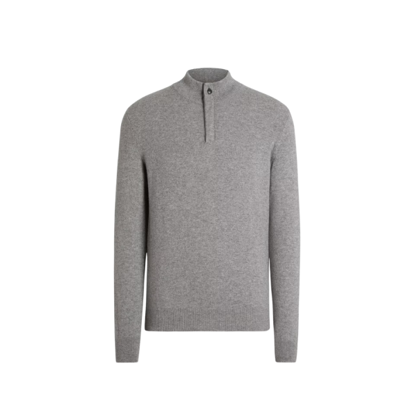 Pull ZEGNA col montant zippé cachemire gris chiné
