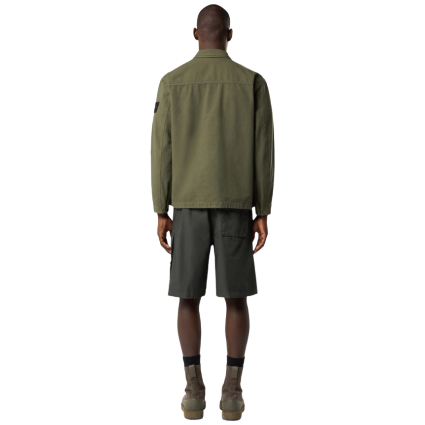 Surchemise zippée STONE ISLAND coton bio délavé kaki poches plaquées