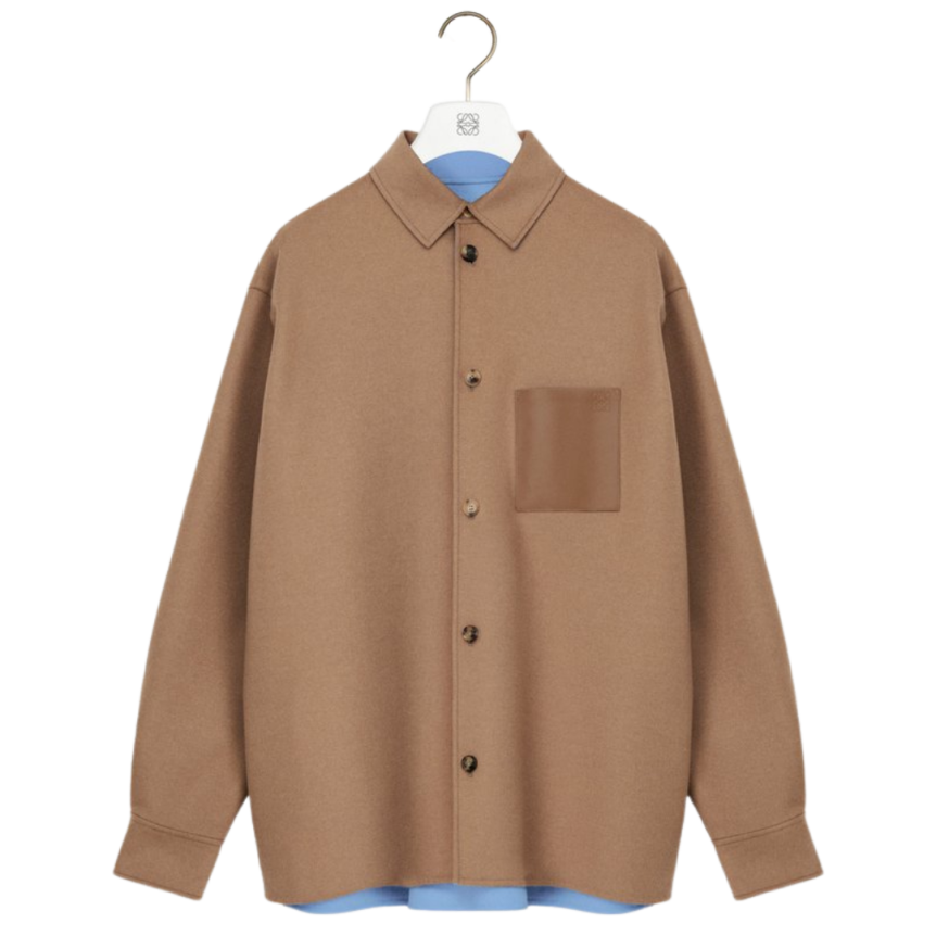 Surchemise LOEWE laine cachemire double face bicolore beige bleu anagramme