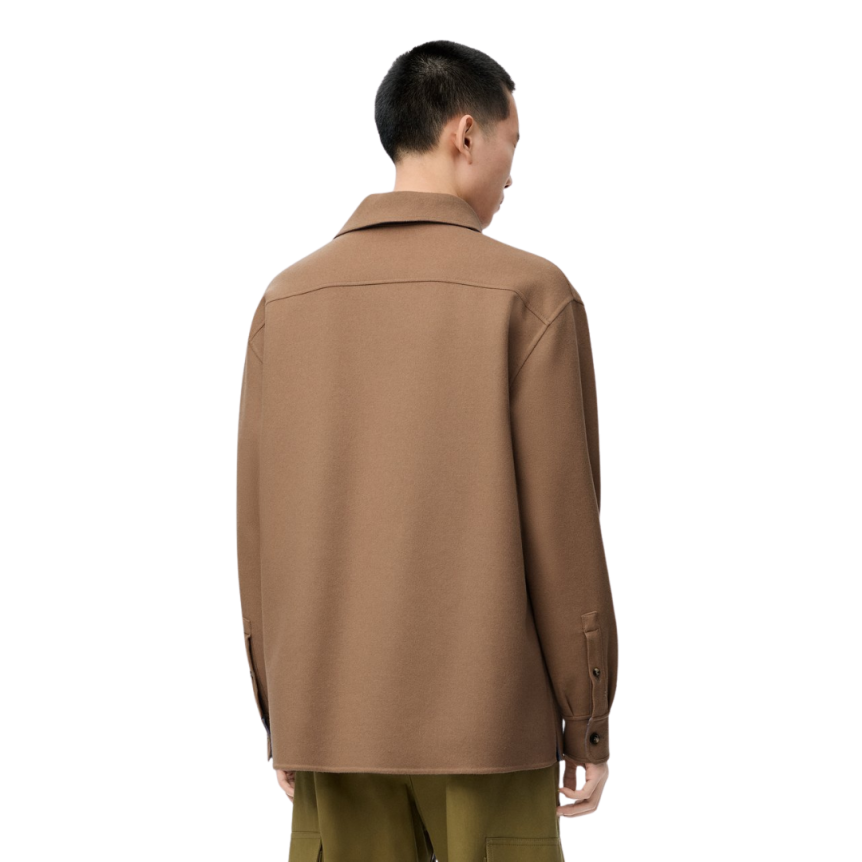 Surchemise LOEWE laine cachemire double face bicolore beige bleu anagramme