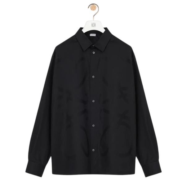 Chemise LOEWE sergé coton léger noir Anagramme oversize jacquard