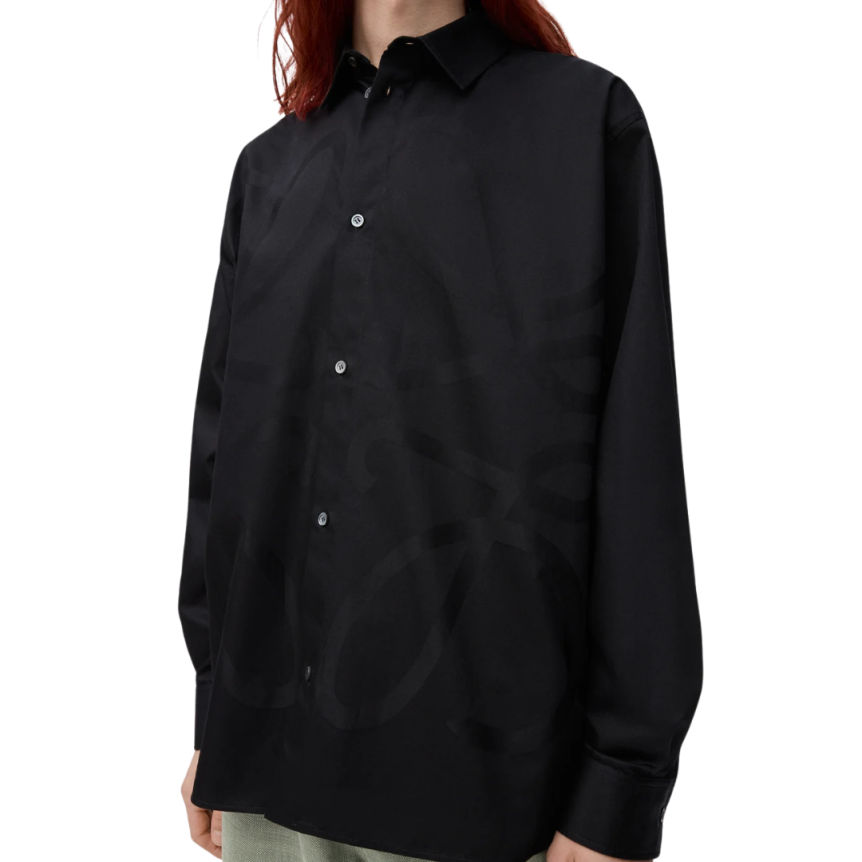 Chemise LOEWE sergé coton léger noir Anagramme oversize jacquard
