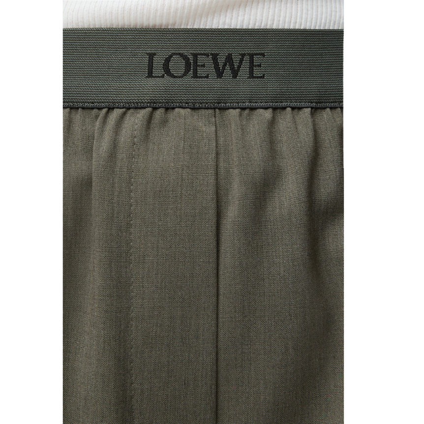 Pantalon LOEWE laine fluide kaki taille élastique logo jacquard