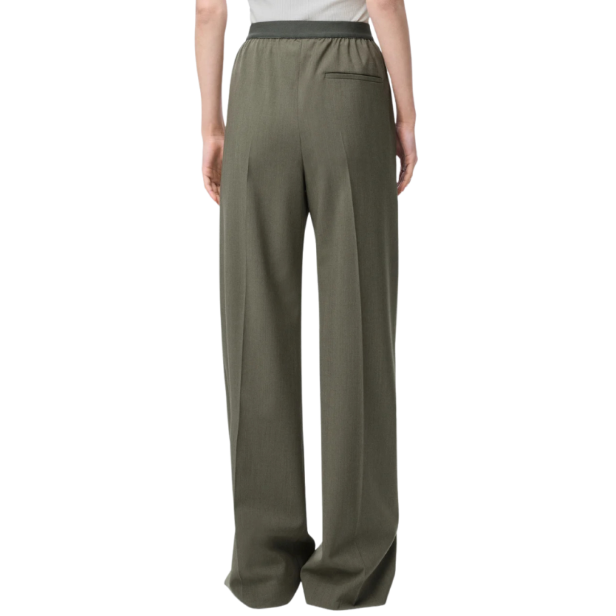 Pantalon LOEWE laine fluide kaki taille élastique logo jacquard