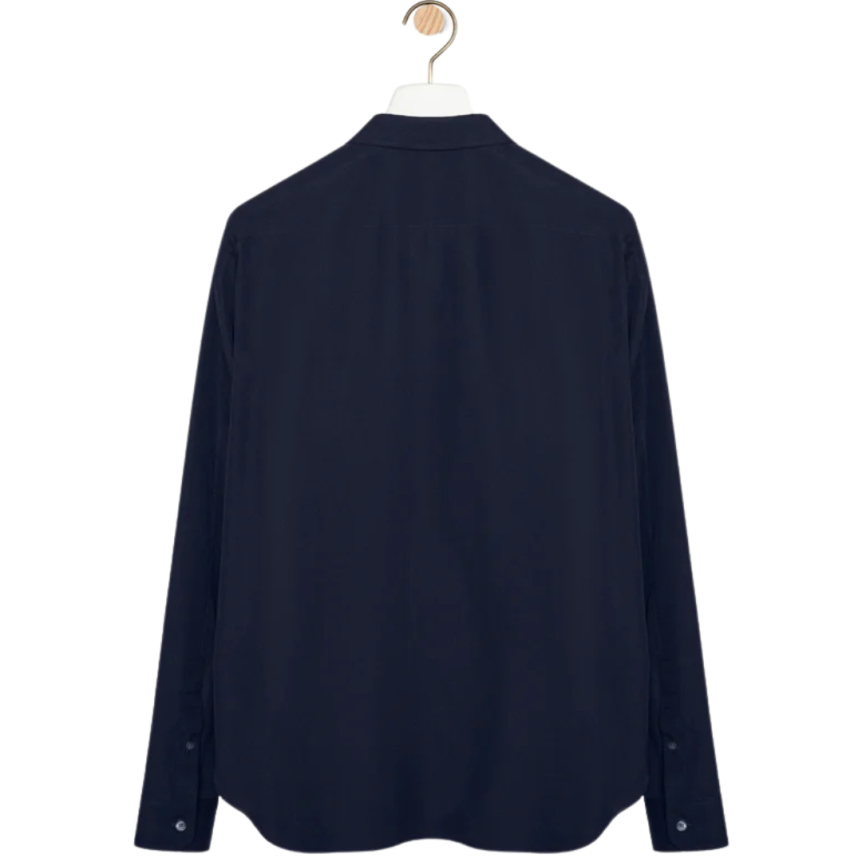 Chemise manche longue LOEWE popeline coton léger bleu marine broderie anagramme