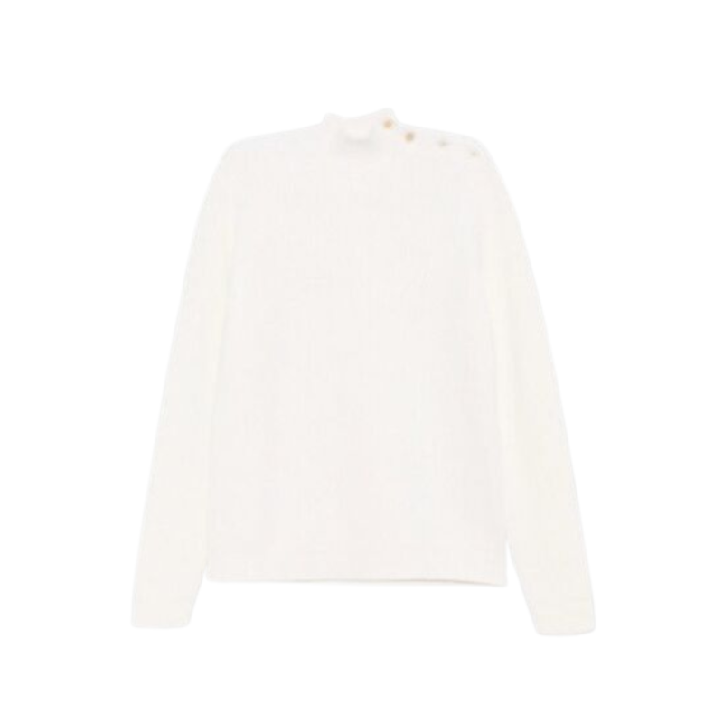 Pull écru col montant boutons