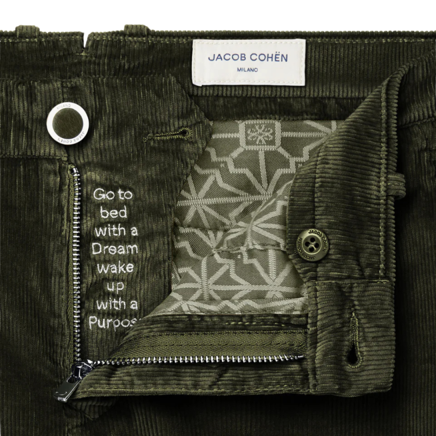 Pantalon Chino JACOB COHEN Bobby slim velours coton vert foncé