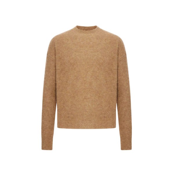 Pull col rond AMI Paris maille laine alpaga camel broderie Ami
