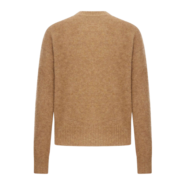 Pull col rond AMI Paris maille laine alpaga camel broderie Ami