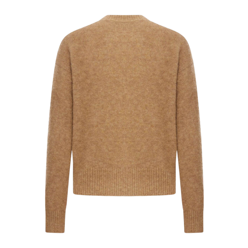 Pull col rond AMI Paris maille laine alpaga camel broderie Ami