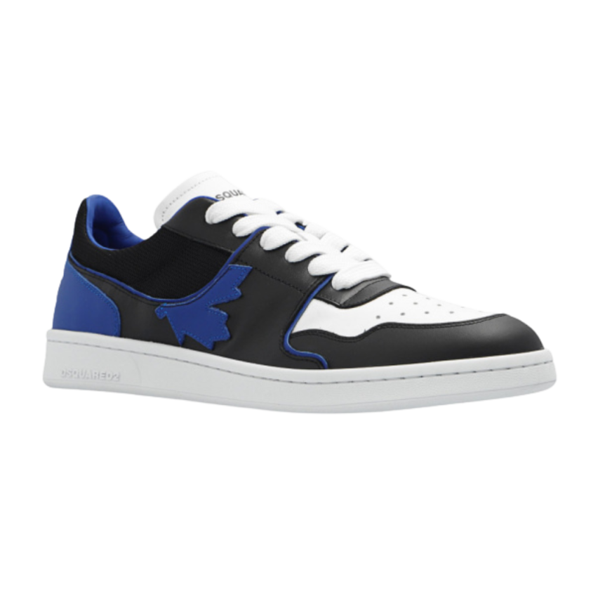 DSQUARED Baskets basses lacets Boxer cuir blanc bleu noir