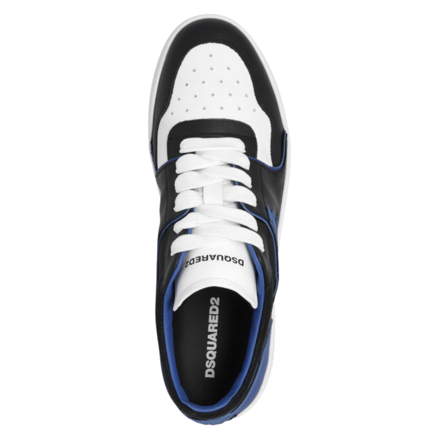 DSQUARED Baskets basses lacets Boxer cuir blanc bleu noir